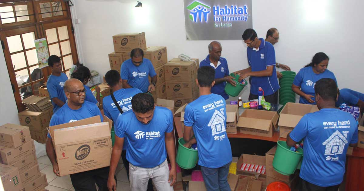 packing humanitarian aid kits sri lanka floods