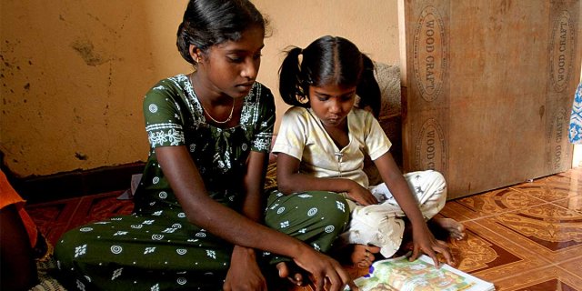 two girls learning