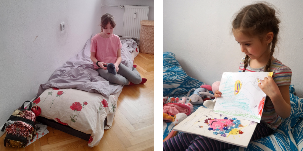 Kristina left and Alisa right with the items they brought from Ukraine to Poland