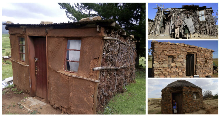 traditional houses built by residents in Lesotho