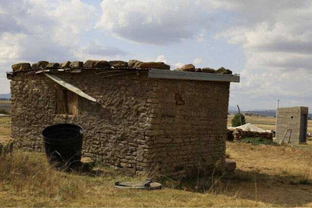 Melatooanes old home made with rocks is a single room house in Lesotho