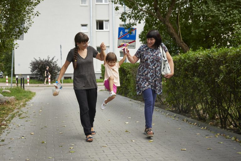 Yana and grandmother play with Martha in Poland - ukraine crisis
