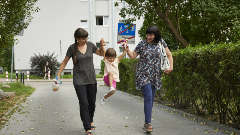 Yana and grandmother play with Martha in Poland - ukraine crisis