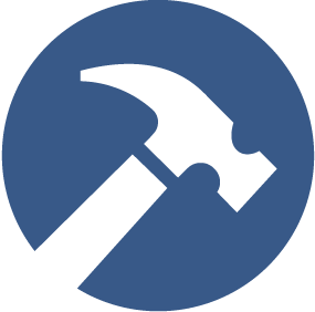 Hand holding a hammer icon representing putting belief into action