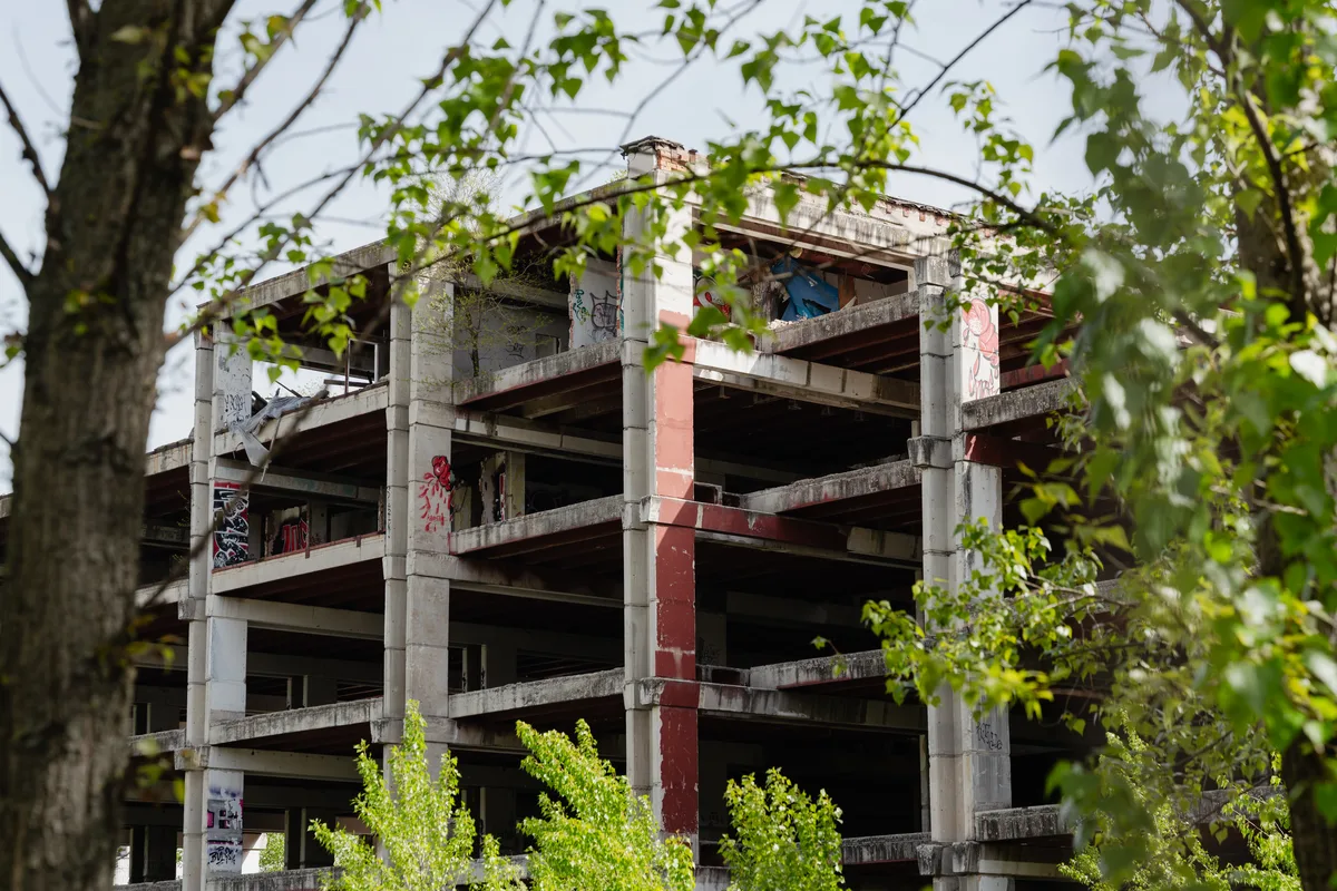 A derelict multi-storey concrete building